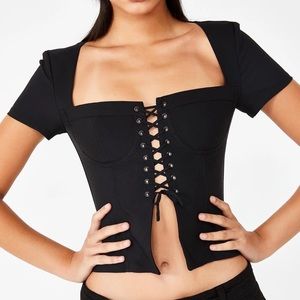 I am Gia Evita Lace zip Corset Top XS Black